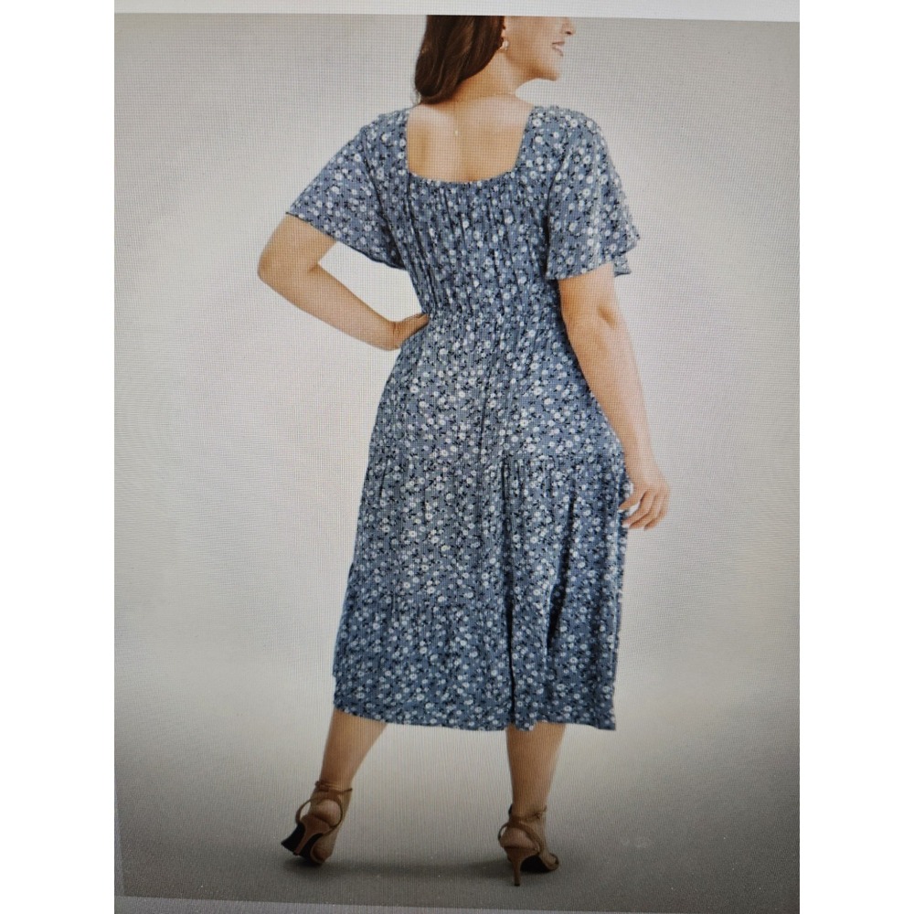NWOT Bloomchic Blue Ditsy Floral SS Drawstring Neckline Midi Dress, Plus 3X - Picture 4 of 12